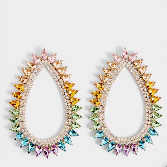 Express Jewelry - New Express Teardrop Earring rainbow ombre colorful round rhinestone gold